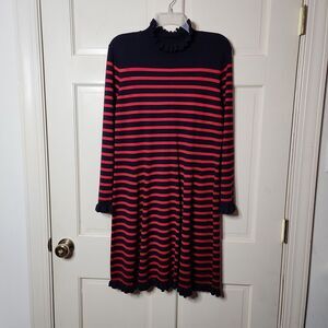Womens 1901 Long Sleeve French Stripe Sweater Dress Navy Red Stripes Size XL